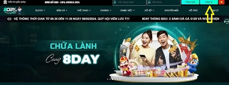 Bạn nhấn đăng ký trên góc màn hình Bạn nhấn đăng ký trên góc màn hình